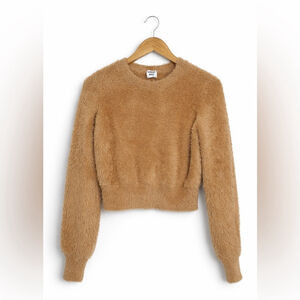 Aritzia Sunday Best Kitten Sweater Fuzzy Cropped Camel Size Small